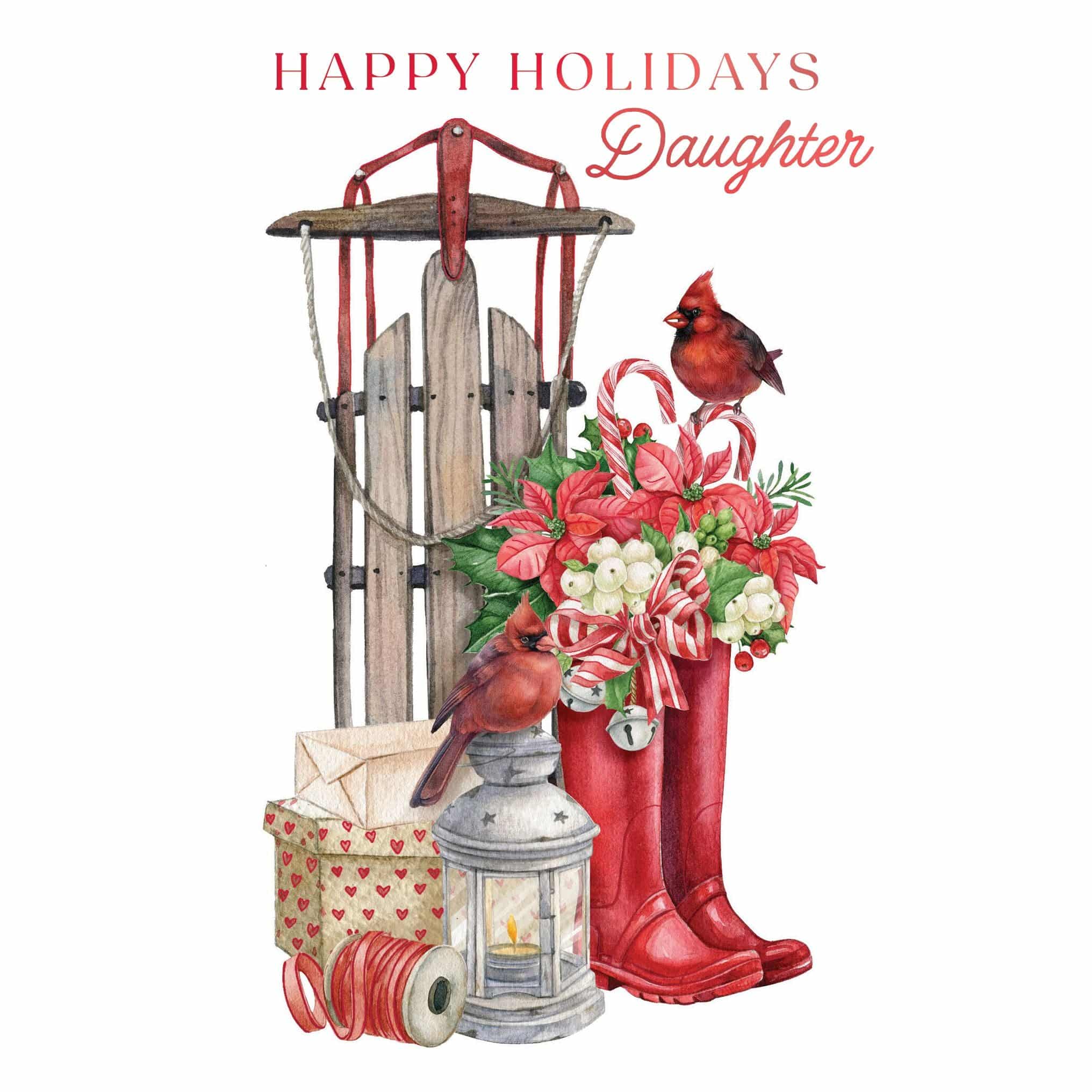 Vintage Pictura Christmas card featuring a seasonal sled design for daughter, with festive holiday imagery and nostalgic style.